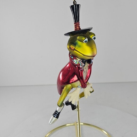 Robert Stanley Party Animals Dancing Frog Glass Ornament Wearing Top Hat - Picture 2 of 6